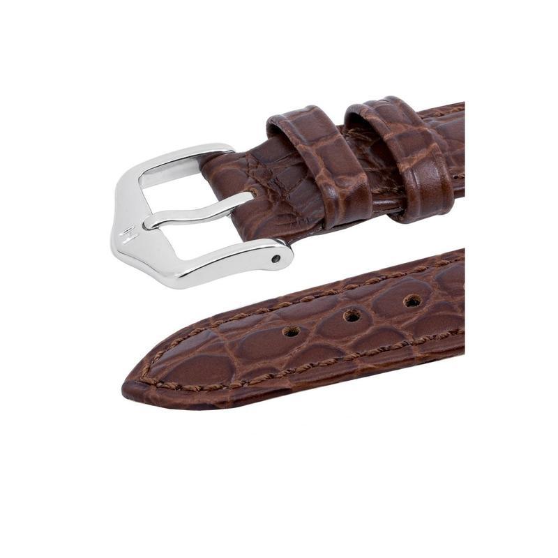 Hirsch ARISTOCRAT Croco-Embossed Leather Watch Strap in BROWN