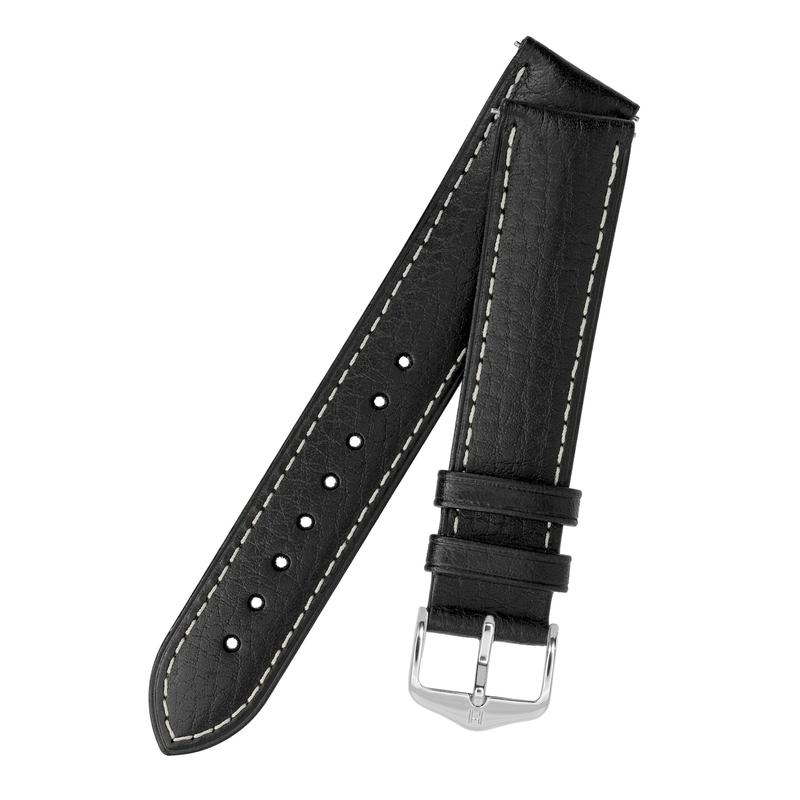 Hirsch BOSTON Buffalo Calfskin Leather Watch Strap in BLACK