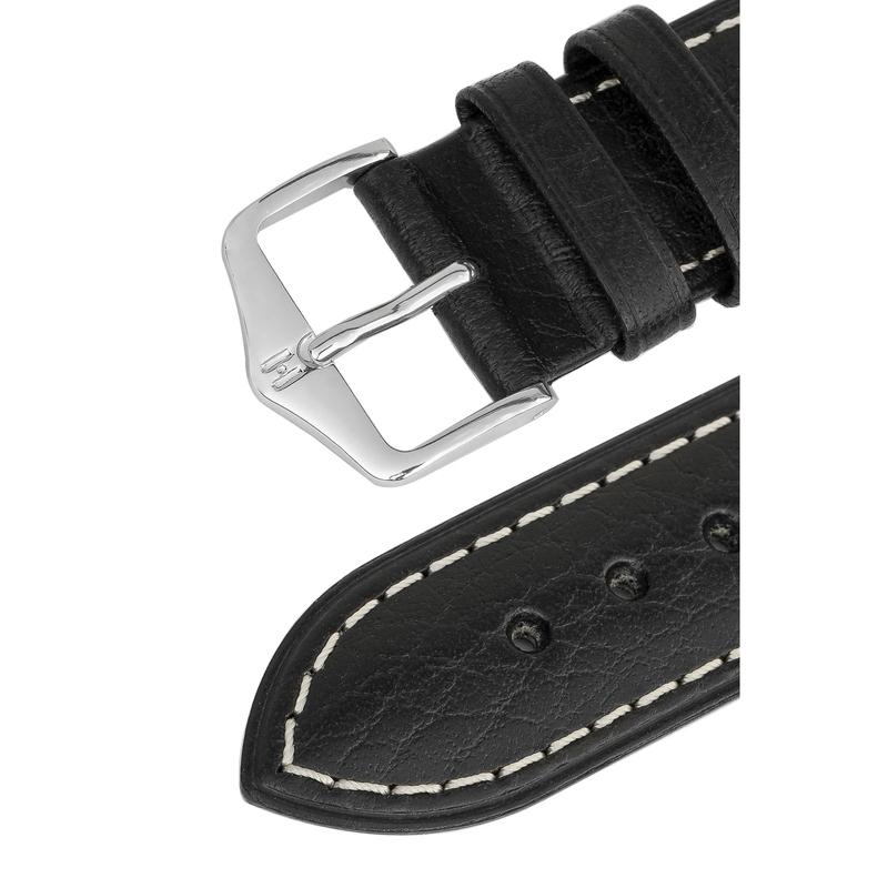 Hirsch BOSTON Buffalo Calfskin Leather Watch Strap in BLACK