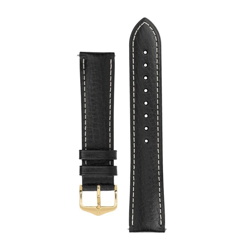 Hirsch BOSTON Buffalo Calfskin Leather Watch Strap in BLACK