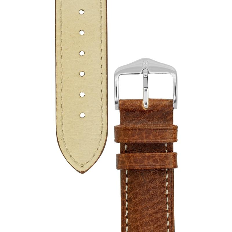 Hirsch BOSTON Buffalo Calfskin Leather Watch Strap in GOLD BROWN