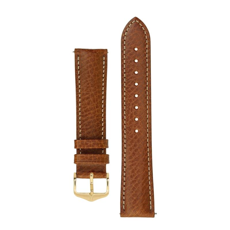 Hirsch BOSTON Buffalo Calfskin Leather Watch Strap in GOLD BROWN