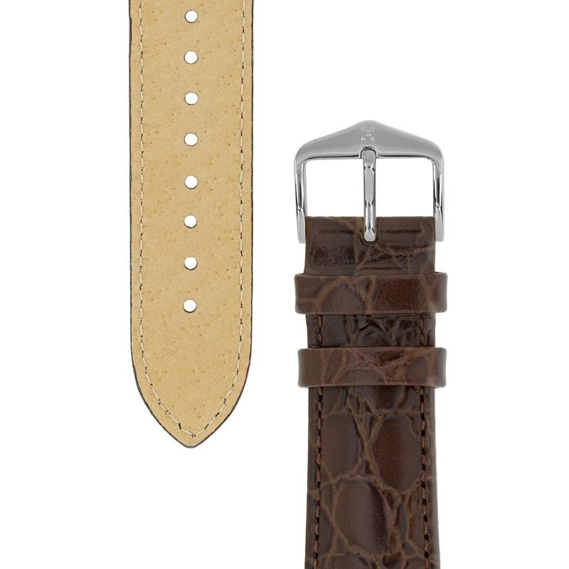 Hirsch CROCOGRAIN Crocodile Embossed Leather Watch Strap in BROWN