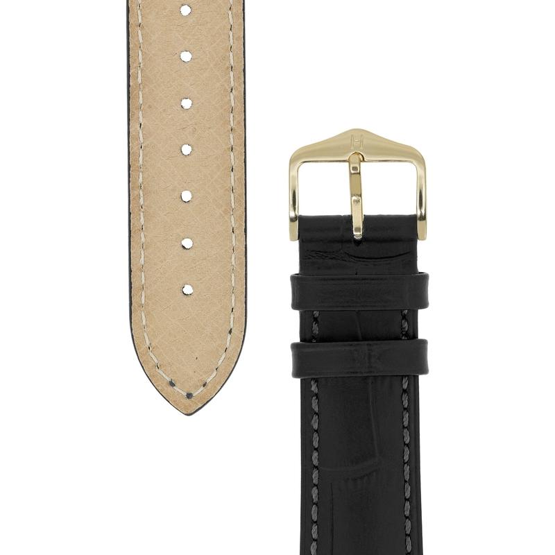 Hirsch DUKE Alligator Embossed Leather Watch Strap in BLACK