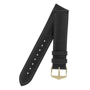 Hirsch DUKE Alligator Embossed Leather Watch Strap in BLACK