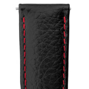 Hirsch KANSAS Buffalo-Embossed Calf Leather Watch Strap in BLACK with Red Stitch