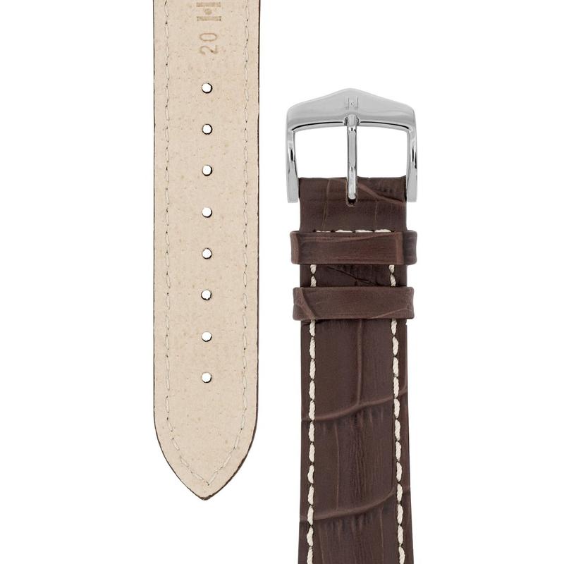 Hirsch MODENA Alligator Embossed Leather Watch Strap in BROWN