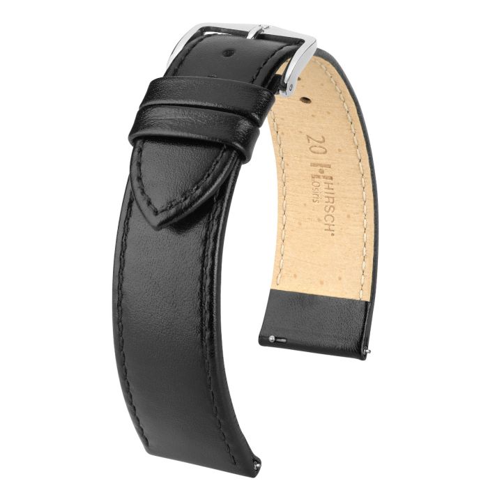 Hirsch OSIRIS Calf Watch Strap in BLACK SHINY