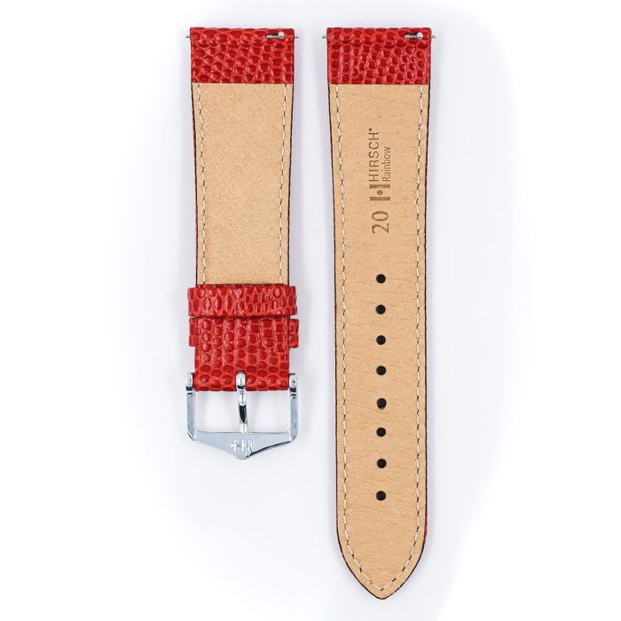 Hirsch RAINBOW Bonded Leather Watch Strap in RED