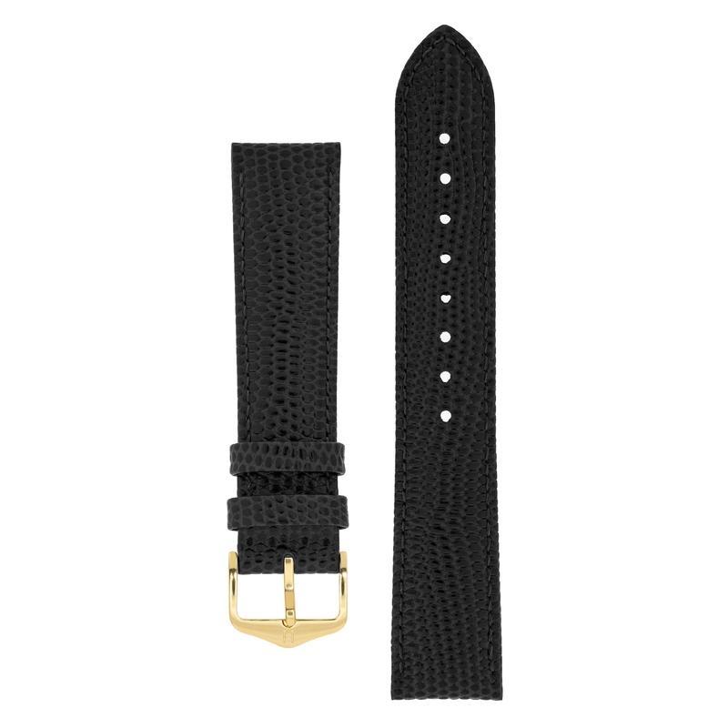 Hirsch RAINBOW Lizard Embossed Leather Watch Strap in BLACK