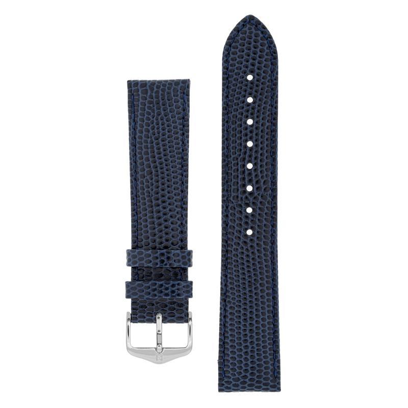 Hirsch RAINBOW Lizard Embossed Leather Watch Strap in BLUE