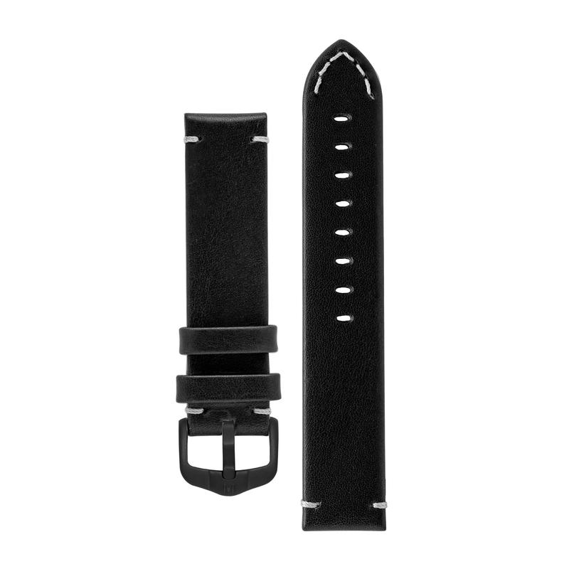 Hirsch RANGER Retro Leather Parallel Watch Strap in BLACK