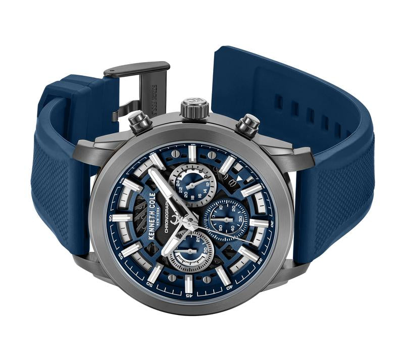 Kenneth Cole Gents Blue Silicone Strap Automatic Watch KCWGO0067701