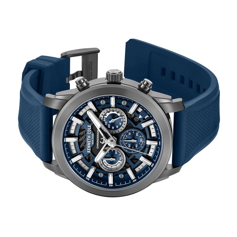 Kenneth Cole Gents Blue Silicone Strap Automatic Watch KCWGO0067701