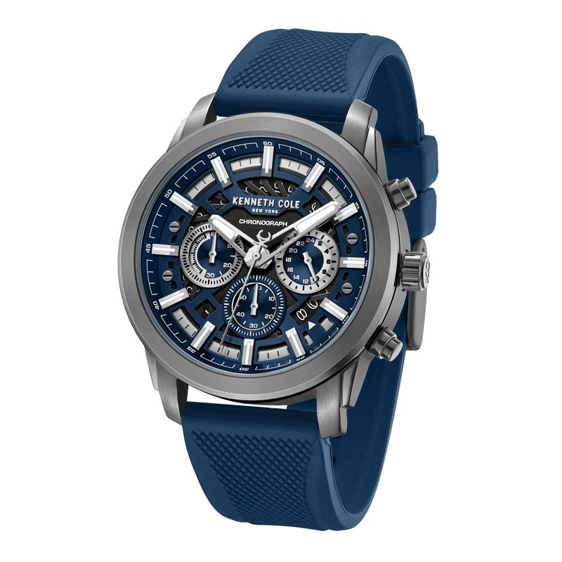 Kenneth Cole Gents Blue Silicone Strap Automatic Watch KCWGO0067701