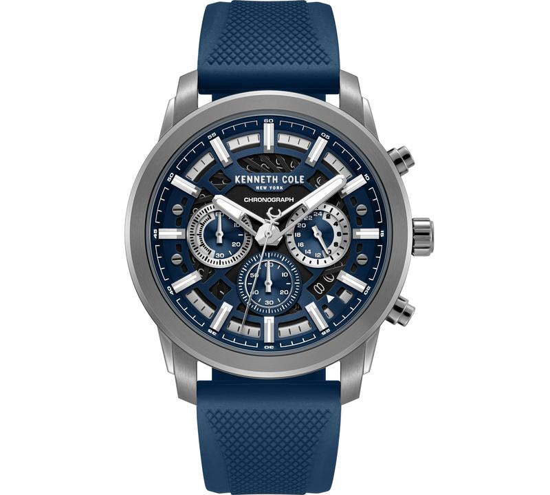 Kenneth Cole Gents Blue Silicone Strap Automatic Watch KCWGO0067701