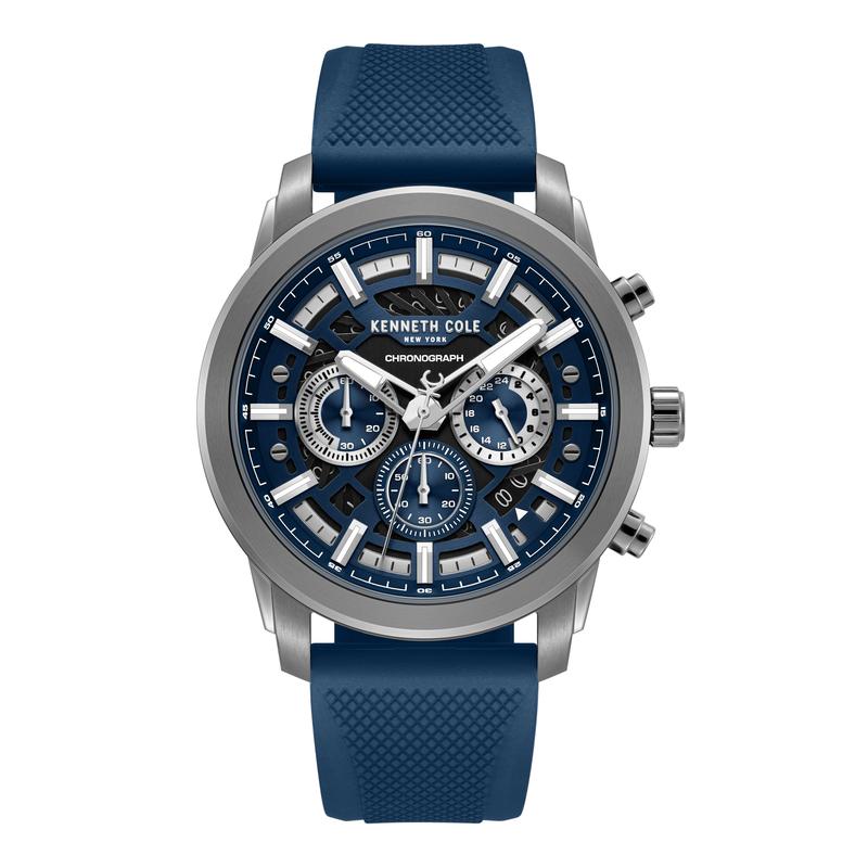 Kenneth Cole Gents Blue Silicone Strap Automatic Watch KCWGO0067701