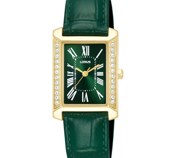 Lorus Ladies Rectangle Green Dial Leather Strap Watch