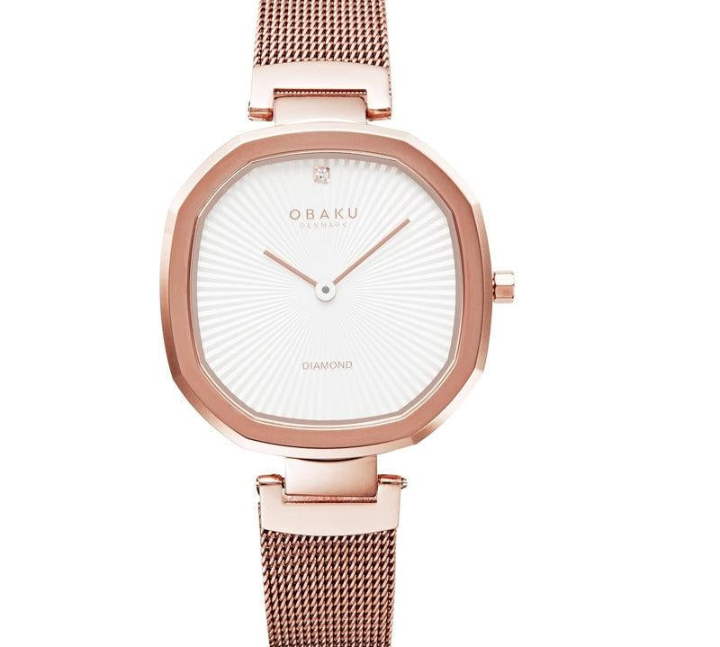 Obaku Brilliant Rose Gold White 32mm Watch - V277LXVIMV
