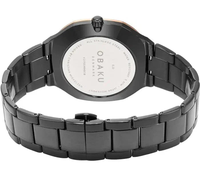 Obaku ILD Dark Black Rose Gold 42mm Watch - V275GMMBSB