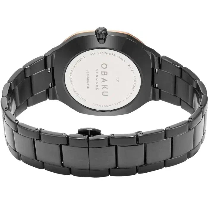 Obaku ILD Dark Black Rose Gold 42mm Watch - V275GMMBSB
