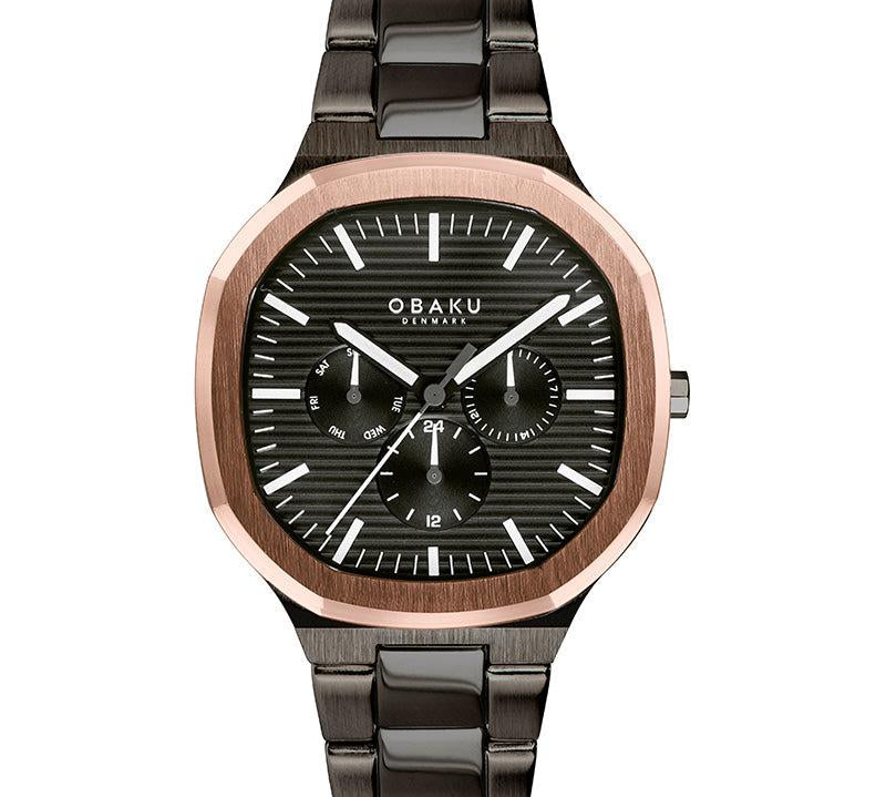 Obaku ILD Dark Black Rose Gold 42mm Watch - V275GMMBSB