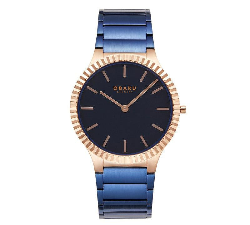 Obaku Linje Bahama - Black Dial IP Blue Steel Gents Watch V292GXVLSL