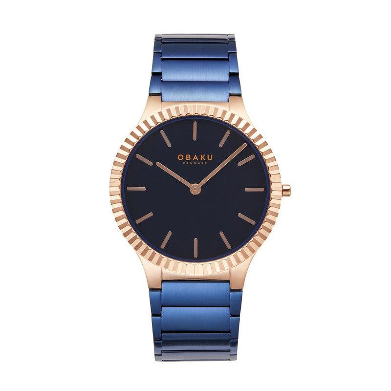 Obaku Linje Bahama - Black Dial IP Blue Steel Gents Watch V292GXVLSL