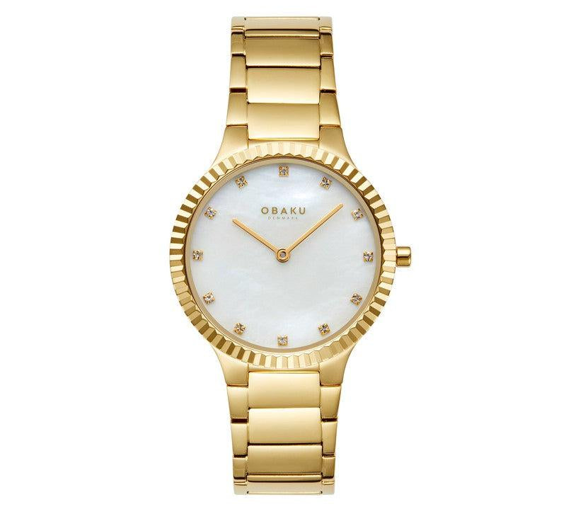 Obaku Linje Lille - Cider MOP Dial IP Gold Steel Ladies Watch V292LXGWSG