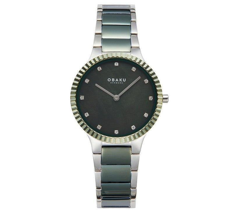 Obaku Linje Lille Leaf - Green MOP Dial Stainless Steel Ladies Watch V292LXOESS