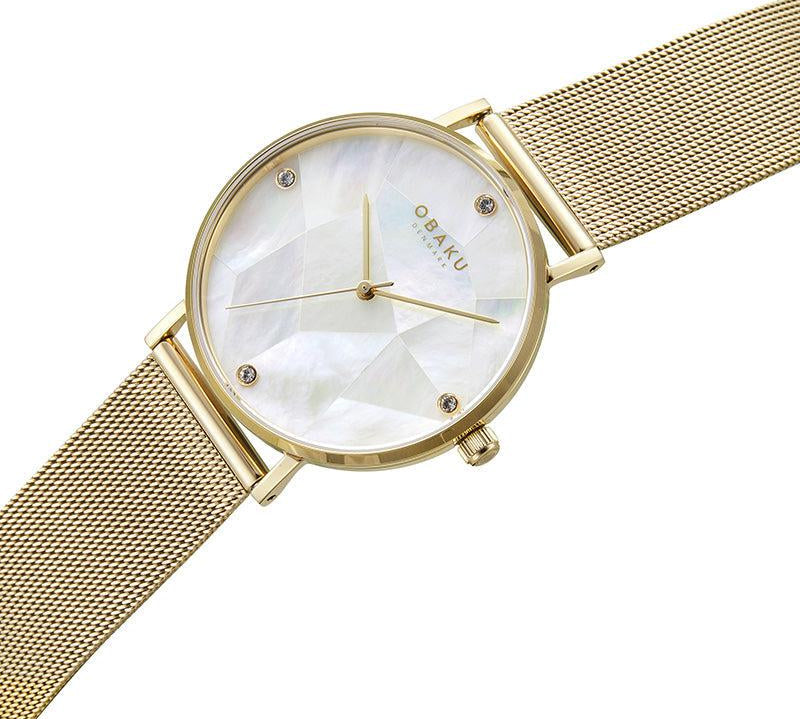 Obaku Mosaik Gold 37mm Watch - V268LXGWMG