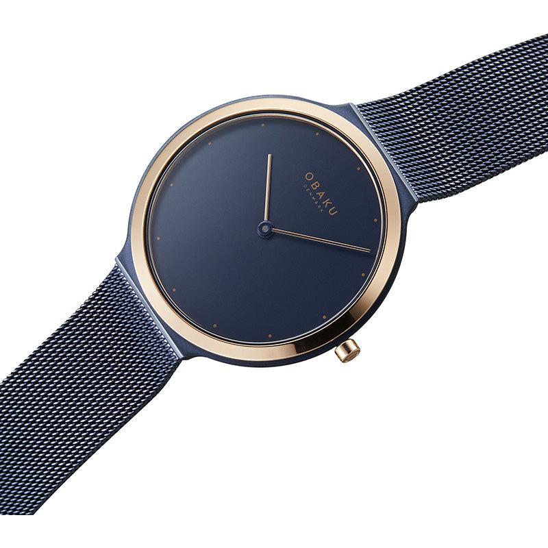 Obaku Satin Ocean Blue Rose Gold 40mm Watch - V269GXSLML