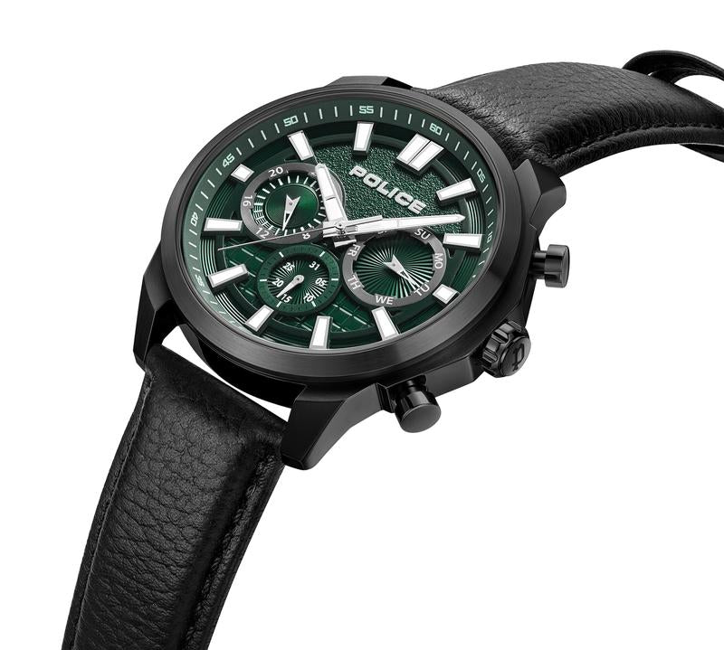 Police Rangy Black Leather Watch with Steel Case