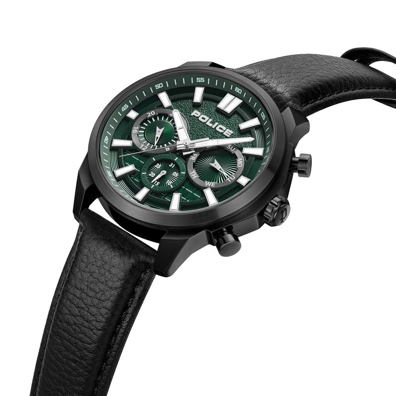 Police Rangy Black Leather Watch with Steel Case
