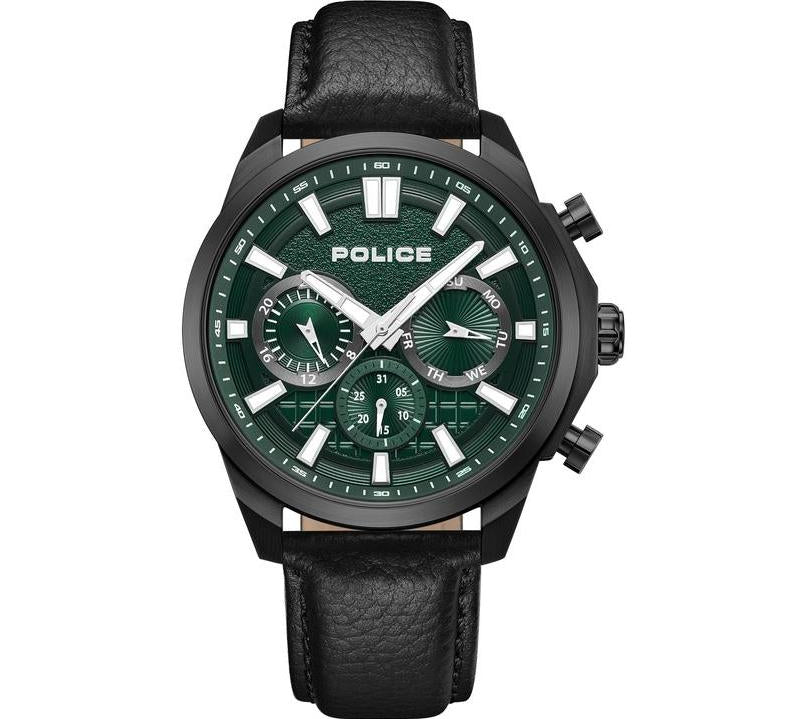 Police Rangy Black Leather Watch with Steel Case
