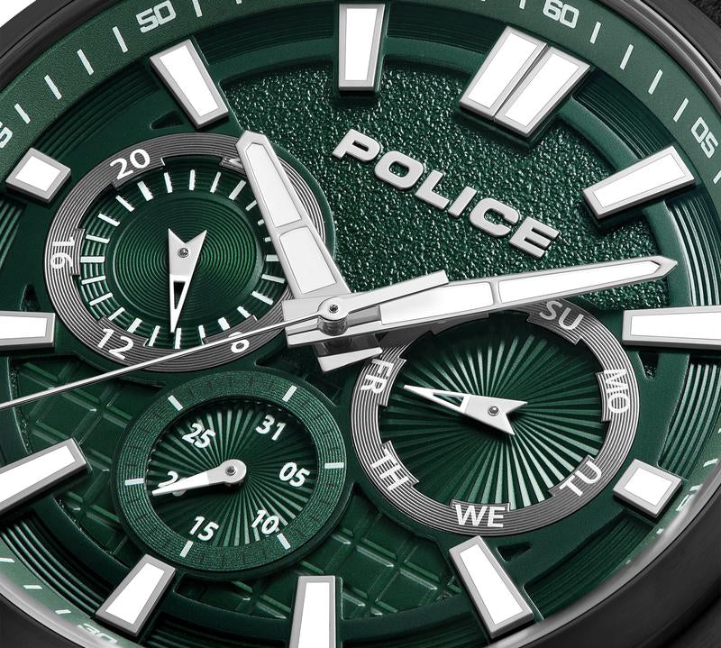 Police Rangy Black Leather Watch with Steel Case