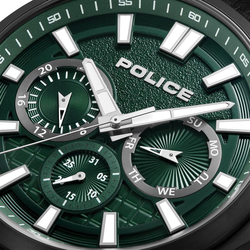 Police Rangy Black Leather Watch with Steel Case