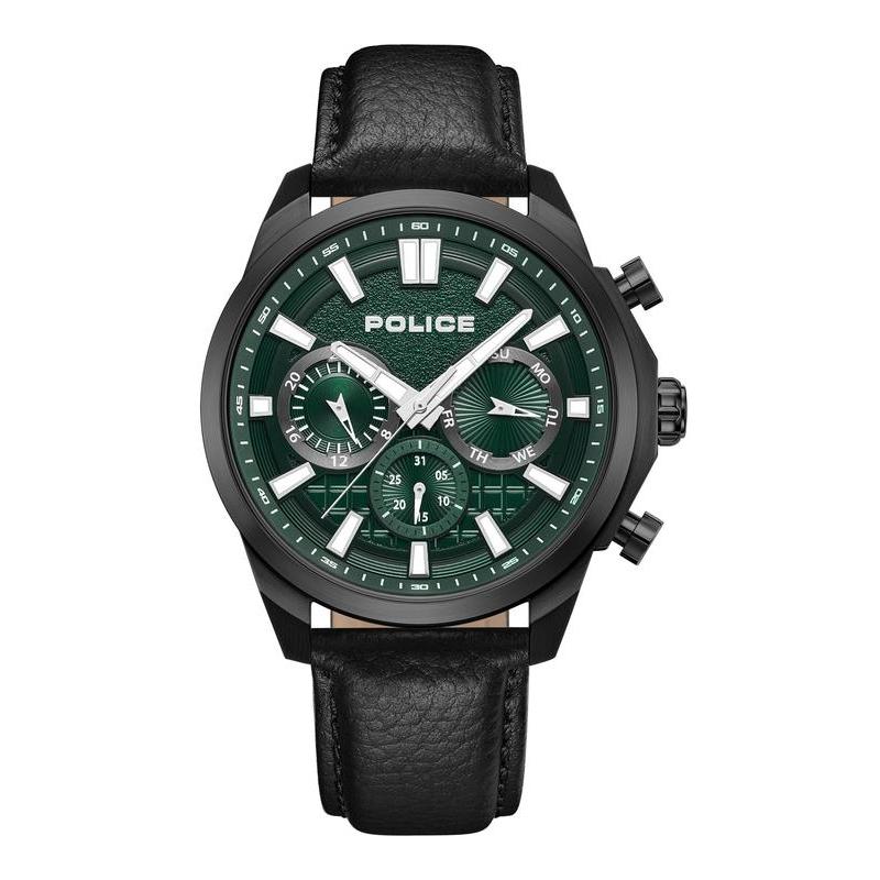 Police Rangy Black Leather Watch with Steel Case