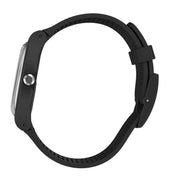 Swatch FREETID black bio-sourced watch with a 41mm round case and comfortable, sleek matte black strap.