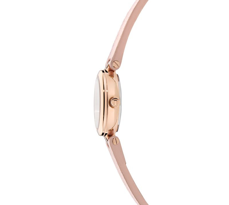 Ted Baker Ladies Rose Gold-Tone Pink Leather Strap Watch
