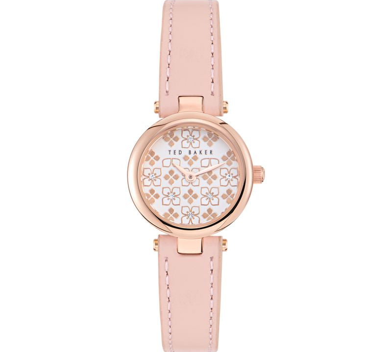 Ted Baker Ladies Rose Gold-Tone Pink Leather Strap Watch
