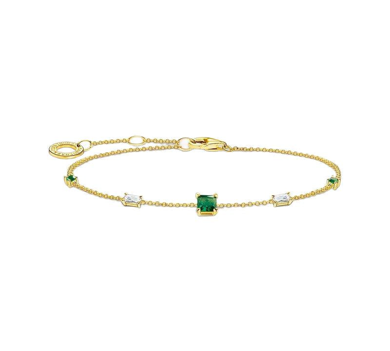 Thomas Sabo Bracelet With Green And White Stones Gold