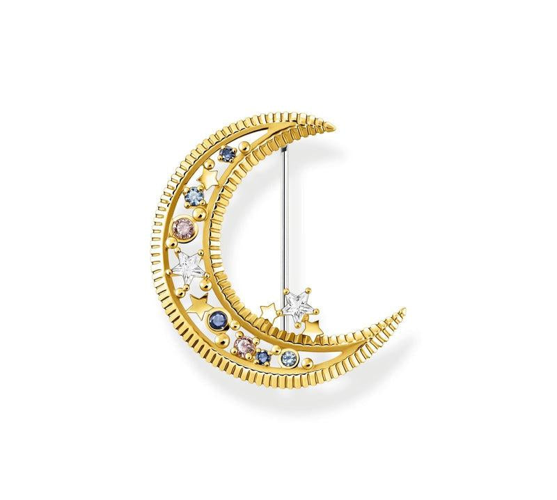 Thomas Sabo Brooch Crescent Moon With Coloured Stones Gold