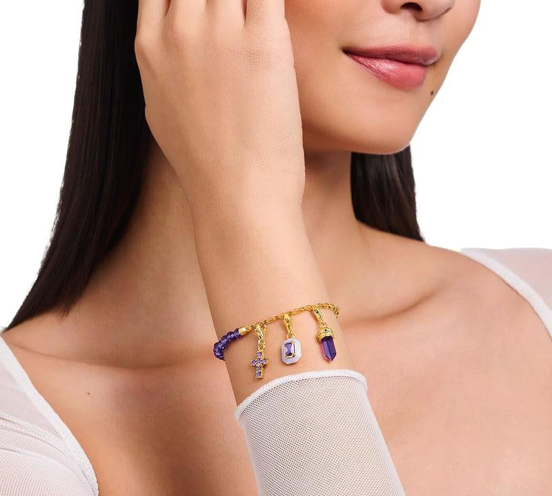 Thomas Sabo Charm Bracelet - Violet Beads - Yellow Gold