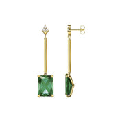 Thomas Sabo 18k gold-plated earrings featuring emerald green octagon stones and sparkling white zirconia on anchor chains.