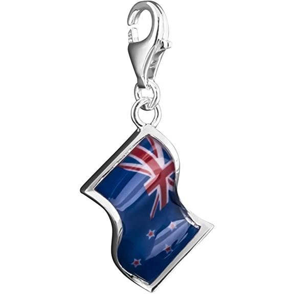 Flag Charm Blue 925 Sterling Silver/ Cold Enamel Transparent/ Inlay