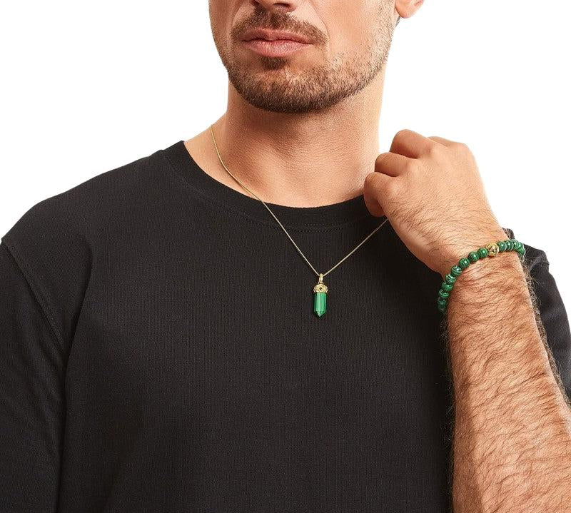 Thomas Sabo Gold-plated Pendant with Hexagon-cut Green Malachite