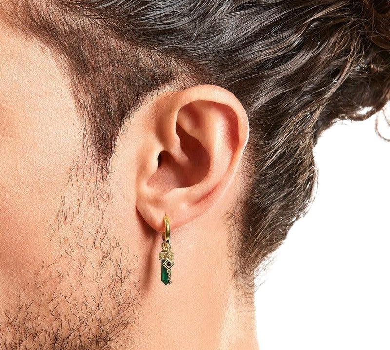 Thomas Sabo Gold-plated Single Hoop Earring with Green Tiger's Eye Pendant