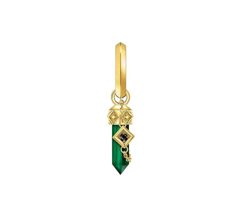 Thomas Sabo Gold-plated Single Hoop Earring with Green Tiger's Eye Pendant
