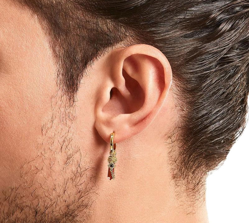 Thomas Sabo Gold-plated Single Hoop Earring with Red Tiger's Eye Pendant